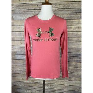 Under Armour Womens Small Semi Fitted Long Sleeve Top Pink Camouflage Logo Tee